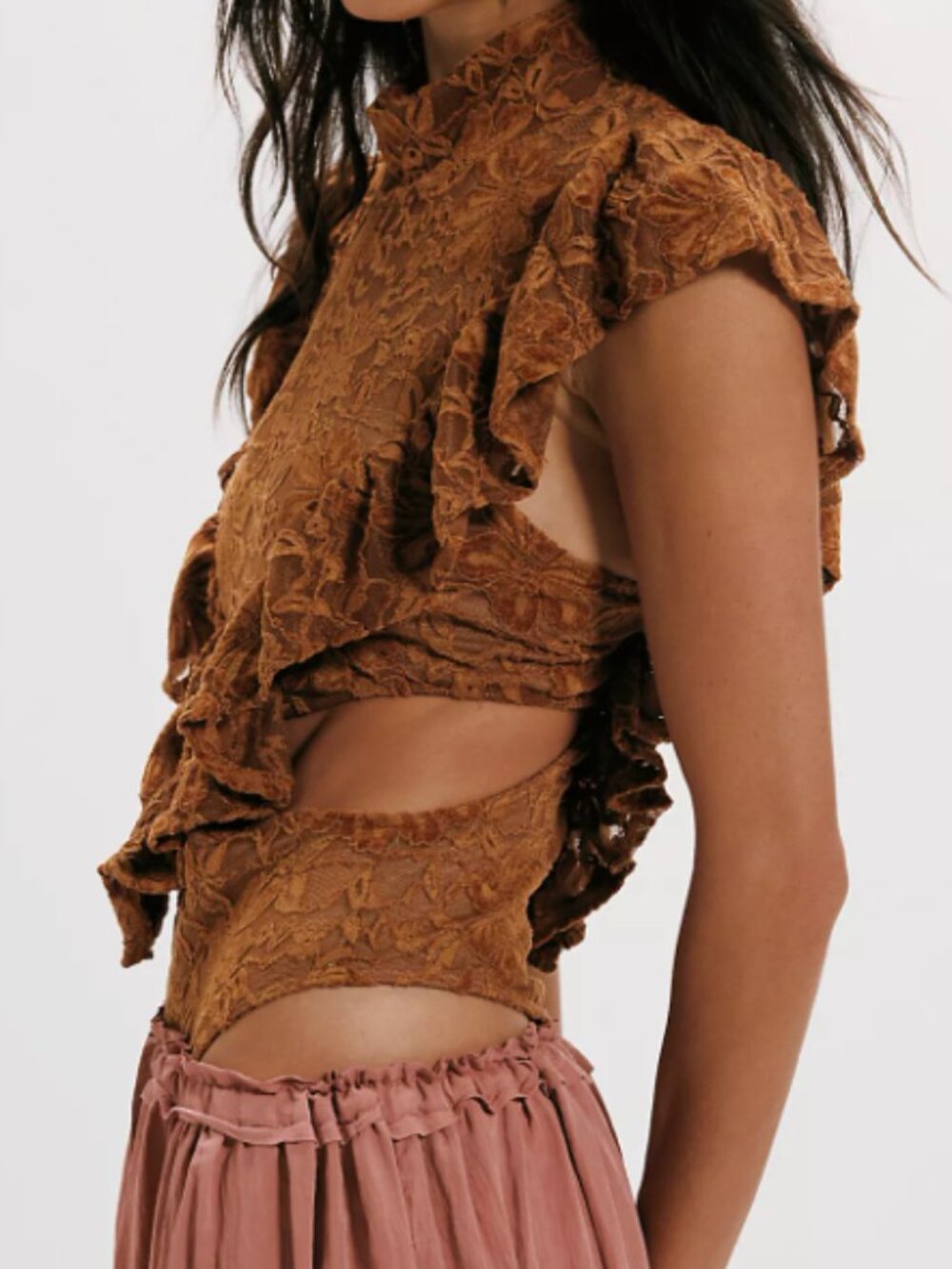Free People x Nightcap Fleur Lace Apron Bodysuit Nutmeg Medium NWT FP Exclusive